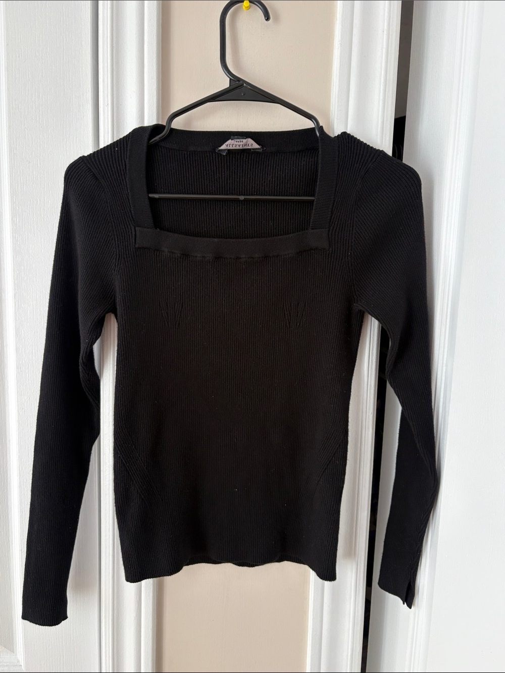AllSaints Black Ribbed Square-Neck Long Sleeve Top